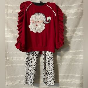 Dosbof Glitter Red Santa Claus 2 Piece Long Sleeve Girl’s Pants Set